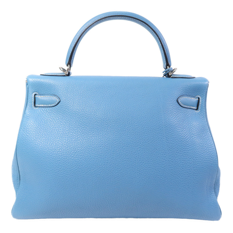 HERMES Togo皮革Kelly 32銀扣手挽肩背兩用袋Blue Jean-1
