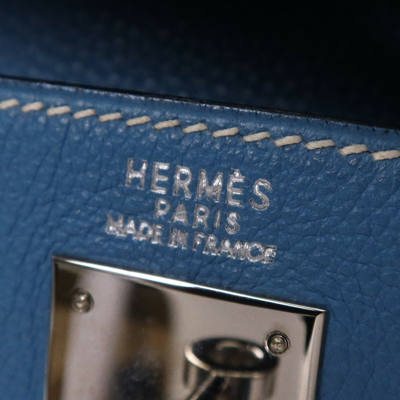 HERMES Togo皮革Kelly 32銀扣手挽肩背兩用袋Blue Jean-5
