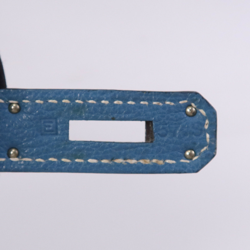 HERMES Togo皮革Kelly 32銀扣手挽肩背兩用袋Blue Jean-7