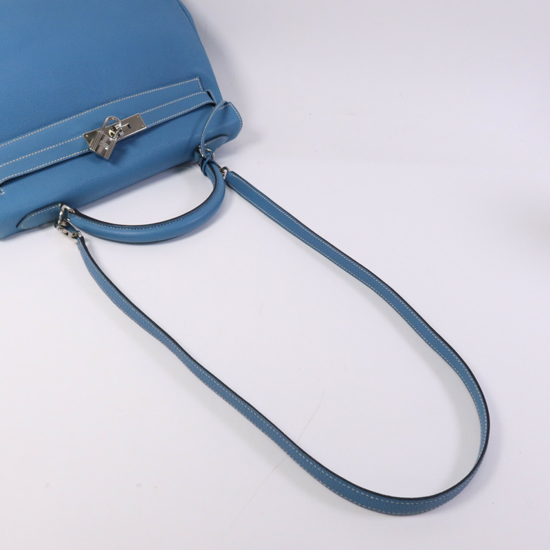 HERMES Togo皮革Kelly 32銀扣手挽肩背兩用袋Blue Jean-8