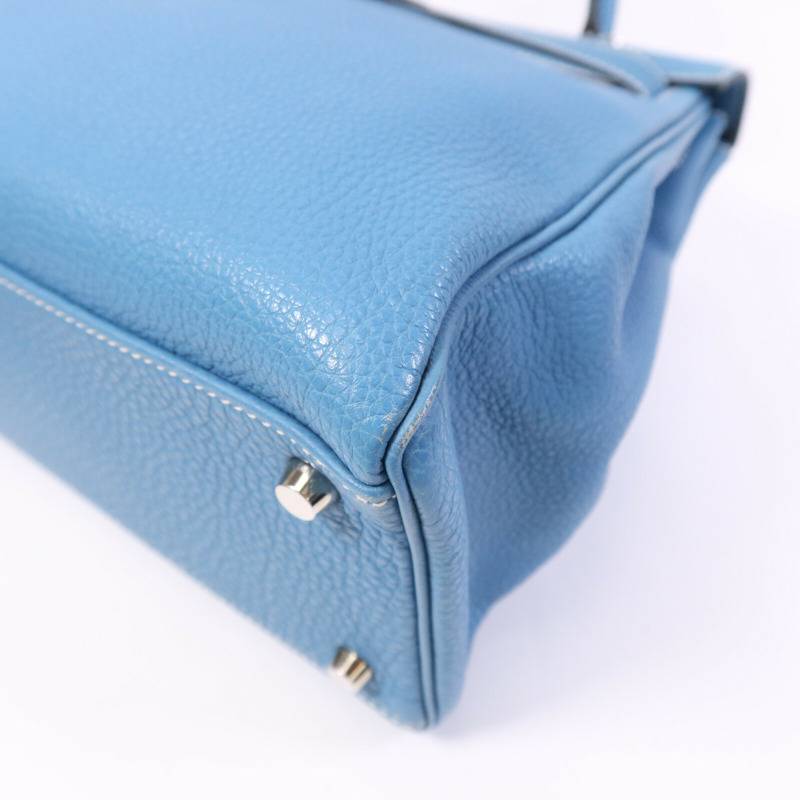 HERMES Togo皮革Kelly 32銀扣手挽肩背兩用袋Blue Jean-9