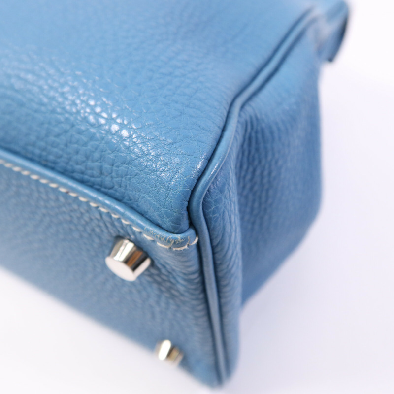 HERMES Togo皮革Kelly 32銀扣手挽肩背兩用袋Blue Jean-11