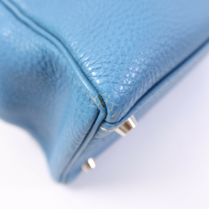 HERMES Togo皮革Kelly 32銀扣手挽肩背兩用袋Blue Jean-12