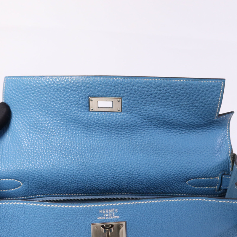 HERMES Togo皮革Kelly 32銀扣手挽肩背兩用袋Blue Jean-13