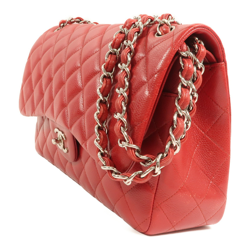 CHANEL 牛皮皮革Large Classic銀扣鏈帶肩背袋-2