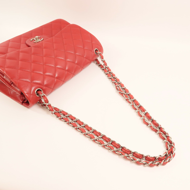 CHANEL 牛皮皮革Large Classic銀扣鏈帶肩背袋-7