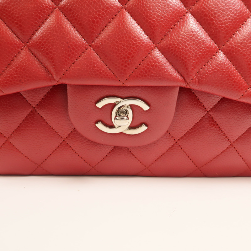 CHANEL 牛皮皮革Large Classic銀扣鏈帶肩背袋-8