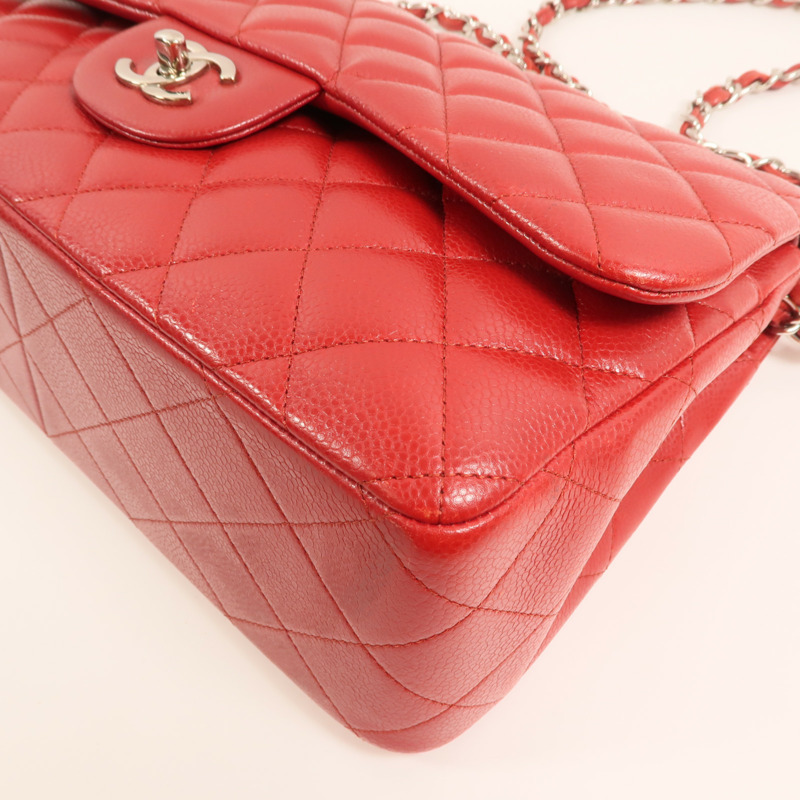 CHANEL 牛皮皮革Large Classic銀扣鏈帶肩背袋-11