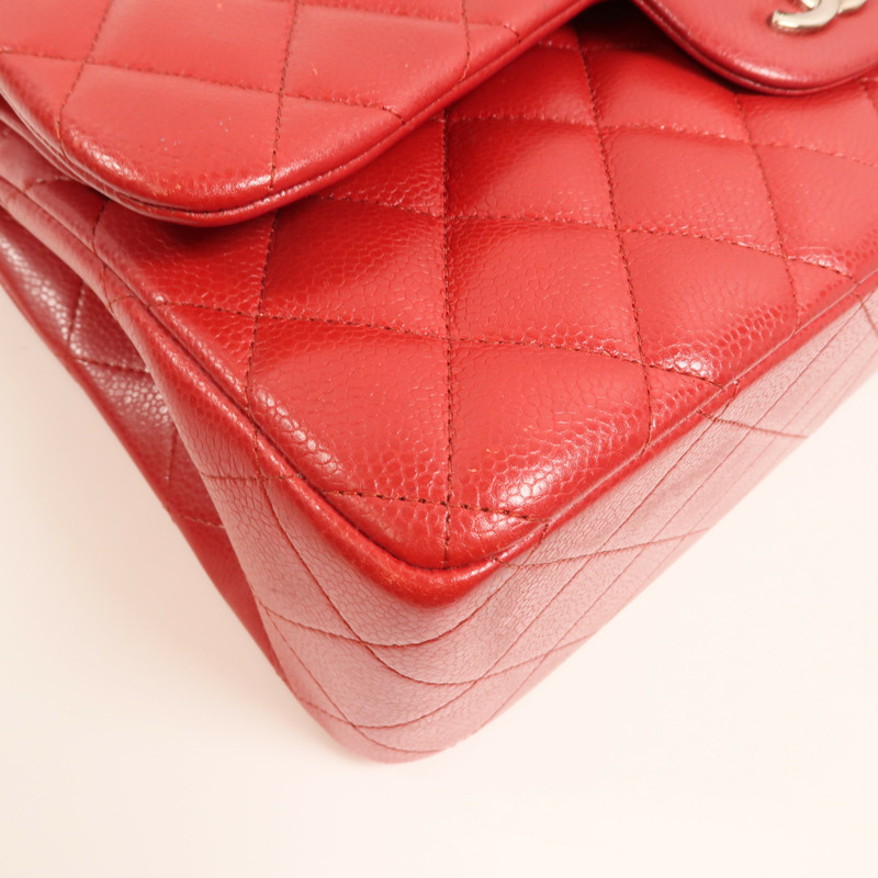 CHANEL 牛皮皮革Large Classic銀扣鏈帶肩背袋-12