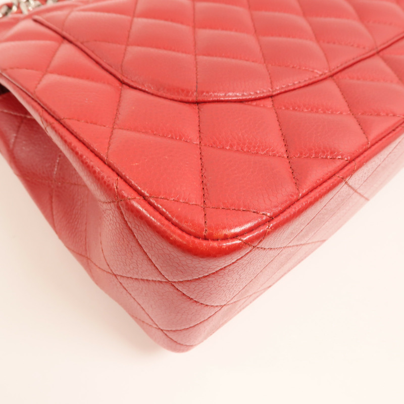 CHANEL 牛皮皮革Large Classic銀扣鏈帶肩背袋-14