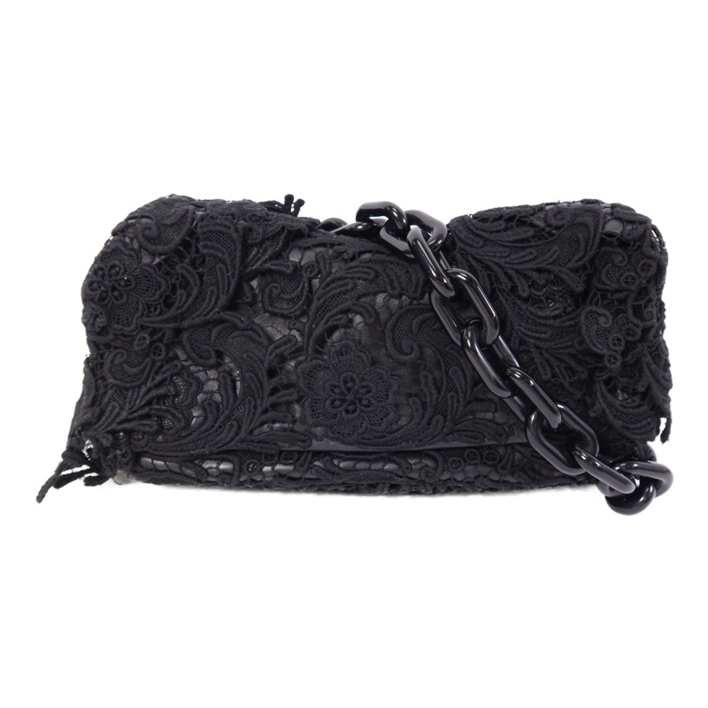 PRADA 針織布料/羊皮皮革Guipure Lace Shoulder Bag肩背袋-0