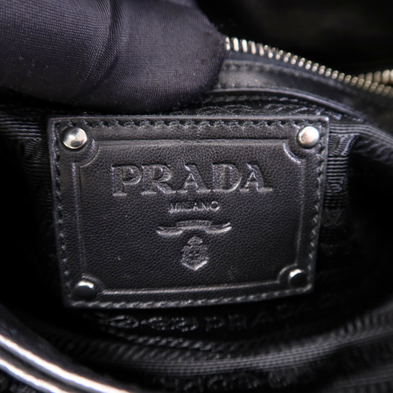 PRADA 針織布料/羊皮皮革Guipure Lace Shoulder Bag肩背袋-5