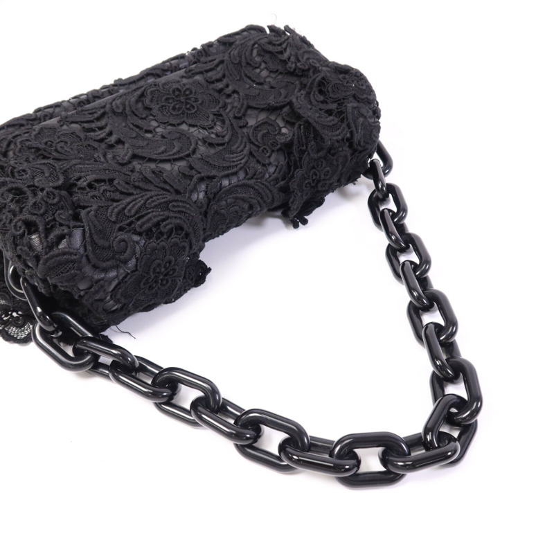 PRADA 針織布料/羊皮皮革Guipure Lace Shoulder Bag肩背袋-7