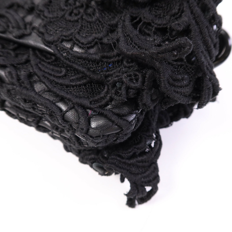 PRADA 針織布料/羊皮皮革Guipure Lace Shoulder Bag肩背袋-8