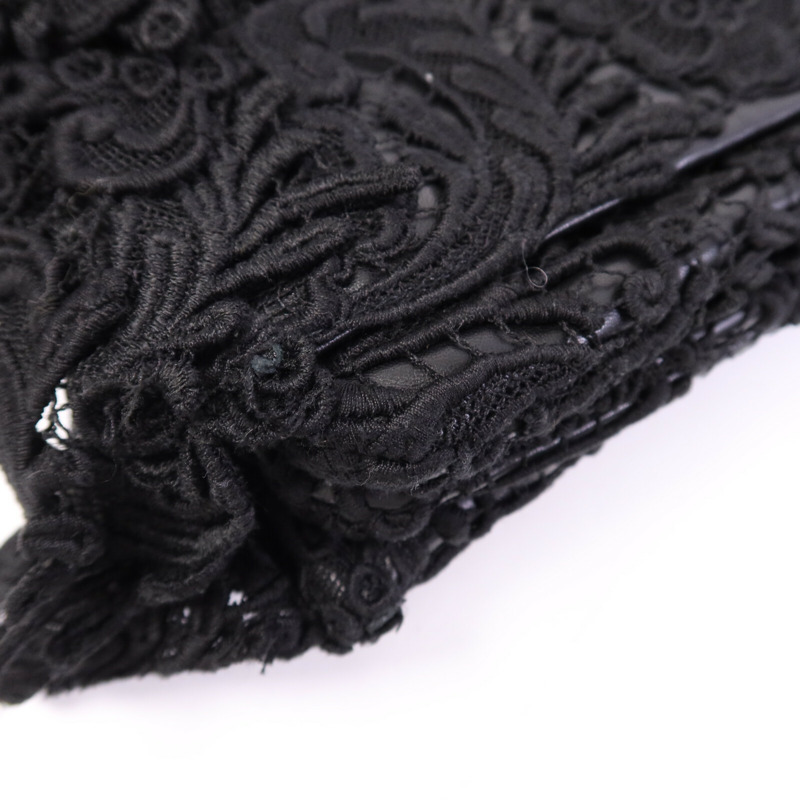 PRADA 針織布料/羊皮皮革Guipure Lace Shoulder Bag肩背袋-9