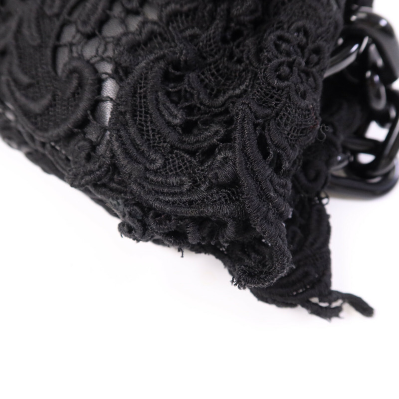 PRADA 針織布料/羊皮皮革Guipure Lace Shoulder Bag肩背袋-10