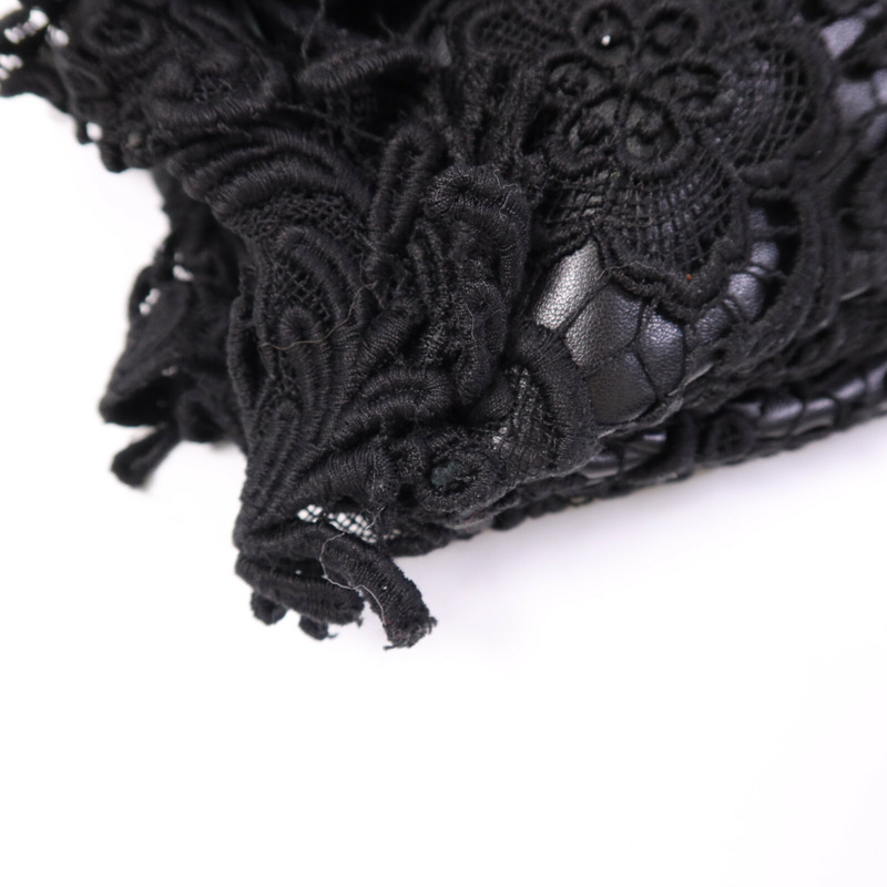 PRADA 針織布料/羊皮皮革Guipure Lace Shoulder Bag肩背袋-11