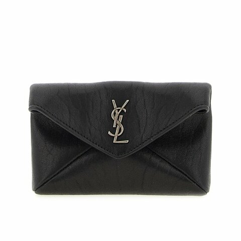 【YSL】Cassandre Envelope 小羊皮 粒面皮革 信封式 證件夾 名片夾 卡夾 卡片套 黑色 銀色 844658