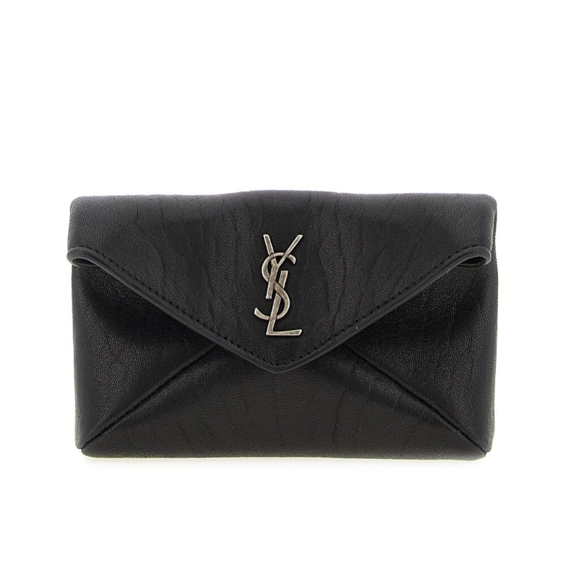 【YSL】Cassandre Envelope 小羊皮 粒面皮革 信封式 證件夾 名片夾 卡夾 卡片套 黑色 銀色 844658-0