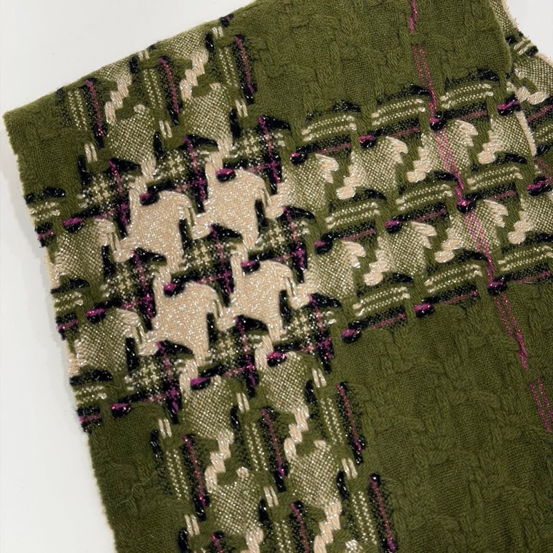 BURBERRY 倫敦 黑標稀少款千鳥格紋綠色毛料圍巾-4