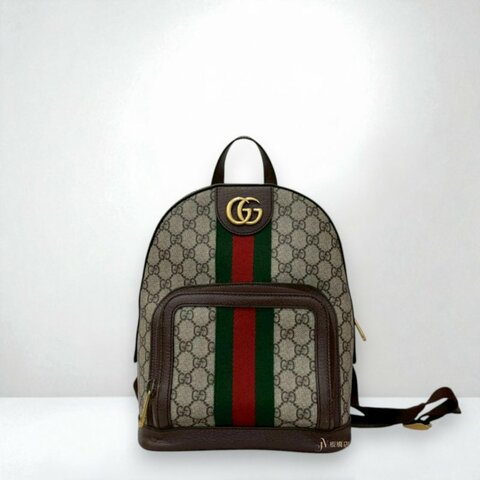 JS0283-GUCCI老花拼咖啡色皮革OPHIDIA小型後背包547965