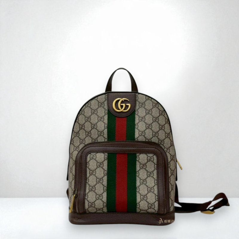 JS0283-GUCCI老花拼咖啡色皮革OPHIDIA小型後背包547965-0