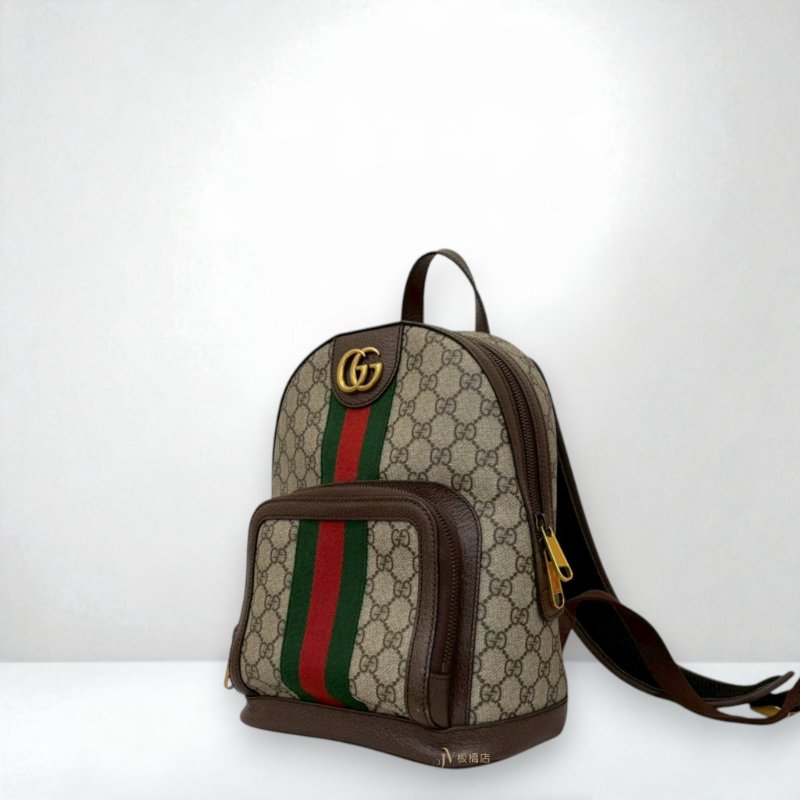 JS0283-GUCCI老花拼咖啡色皮革OPHIDIA小型後背包547965-1