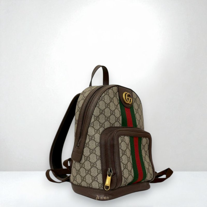 JS0283-GUCCI老花拼咖啡色皮革OPHIDIA小型後背包547965-2