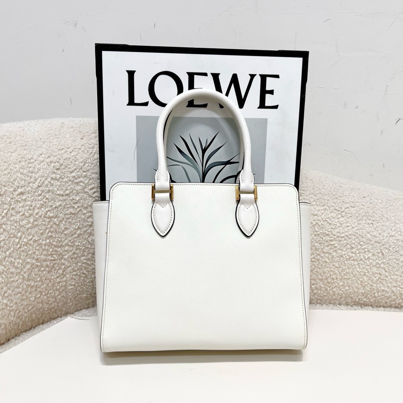 Prada/普拉達 白色十字紋牛皮手提包 小號托特包 日常通勤必備 簡約時尚 尺寸:27.5*-1