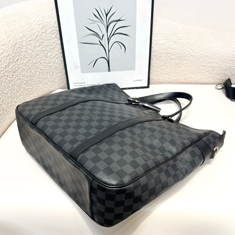 LOUIS VUITTON/路易威登 黑色棋盤格男士公文包 手提包單肩斜挎包 36*11*36cm-4
