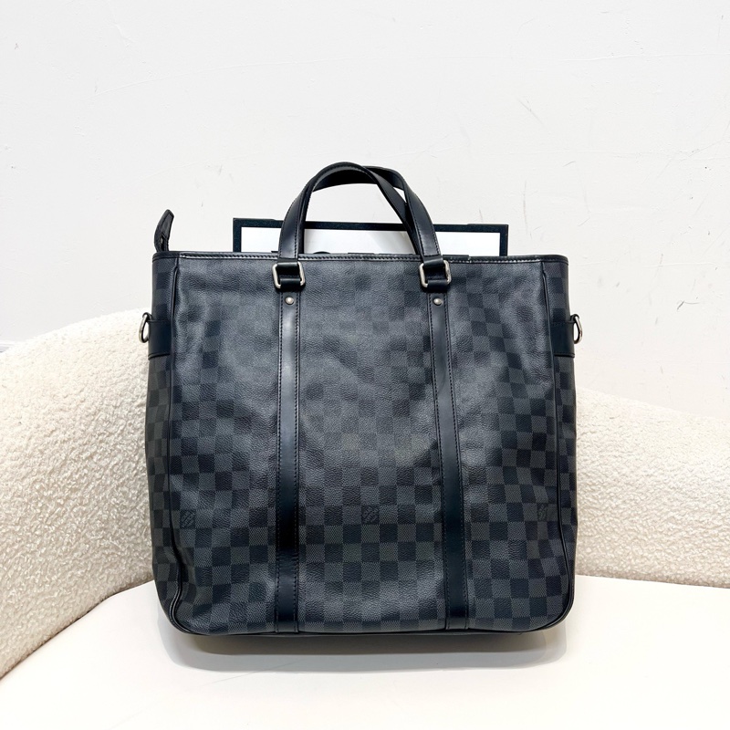 LOUIS VUITTON/路易威登 黑色棋盤格男士公文包 手提包單肩斜挎包 36*11*36cm-6