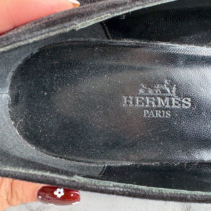 💝有盒子 狀況漂亮 Hermes 黑色亮鑽H造型平底鞋 娃娃鞋-2
