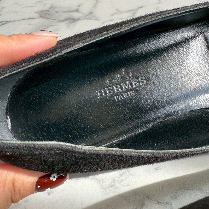 💝有盒子 狀況漂亮 Hermes 黑色亮鑽H造型平底鞋 娃娃鞋-5
