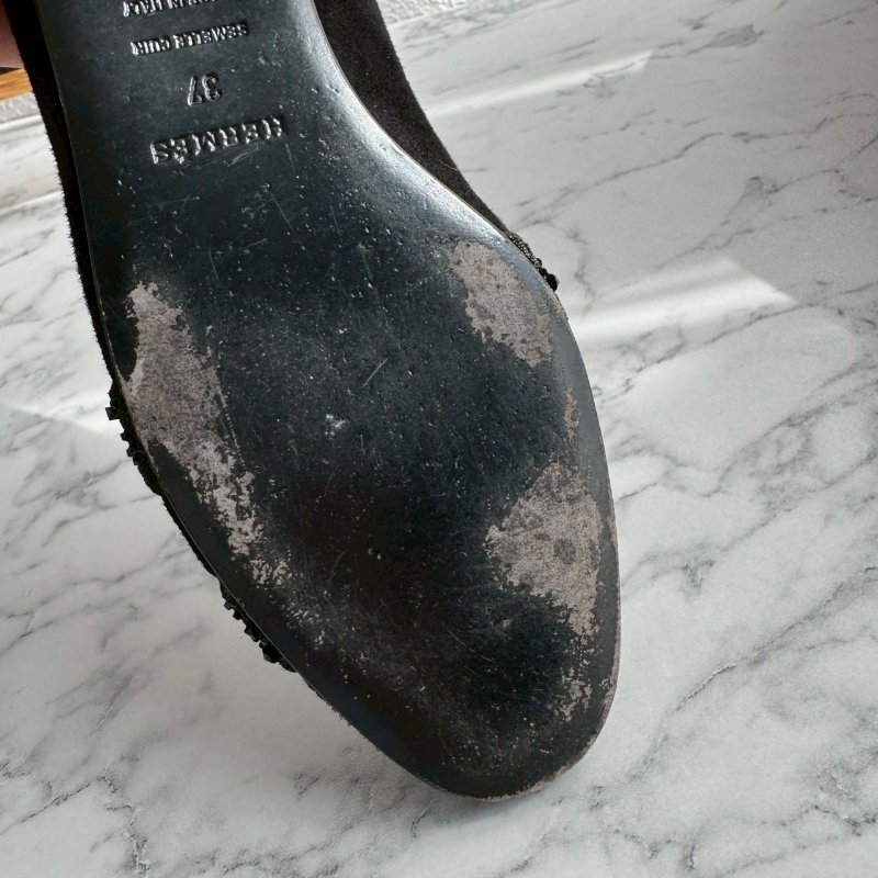 💝有盒子 狀況漂亮 Hermes 黑色亮鑽H造型平底鞋 娃娃鞋-9