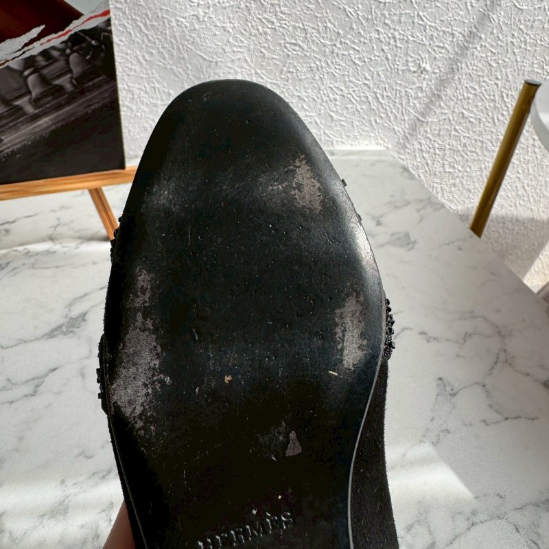 💝有盒子 狀況漂亮 Hermes 黑色亮鑽H造型平底鞋 娃娃鞋-10