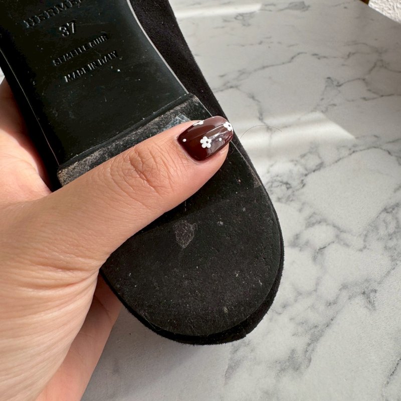 💝有盒子 狀況漂亮 Hermes 黑色亮鑽H造型平底鞋 娃娃鞋-12