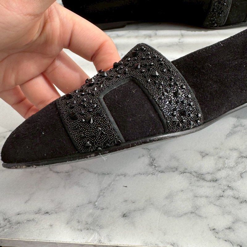 💝有盒子 狀況漂亮 Hermes 黑色亮鑽H造型平底鞋 娃娃鞋-15