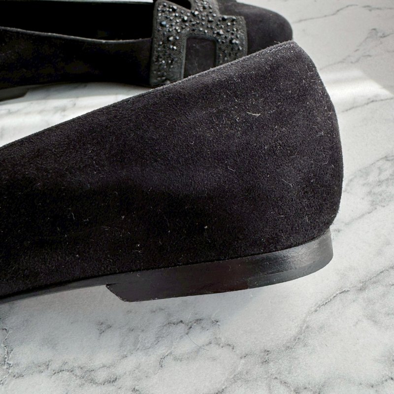 💝有盒子 狀況漂亮 Hermes 黑色亮鑽H造型平底鞋 娃娃鞋-16