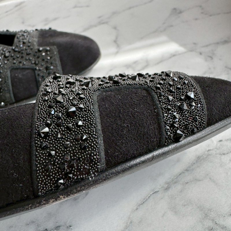 💝有盒子 狀況漂亮 Hermes 黑色亮鑽H造型平底鞋 娃娃鞋-17