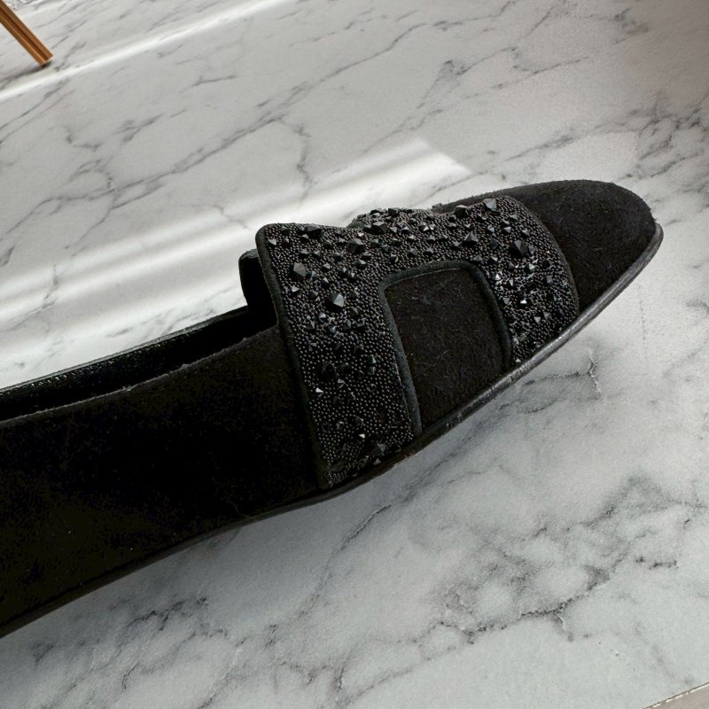 💝有盒子 狀況漂亮 Hermes 黑色亮鑽H造型平底鞋 娃娃鞋-18