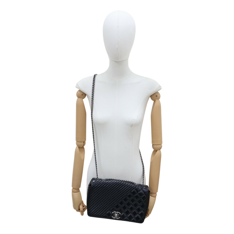 黑色 菱格紋 牛革 Coco Boy Flap 肩背包【CHANEL 香奈兒】 A92797-12