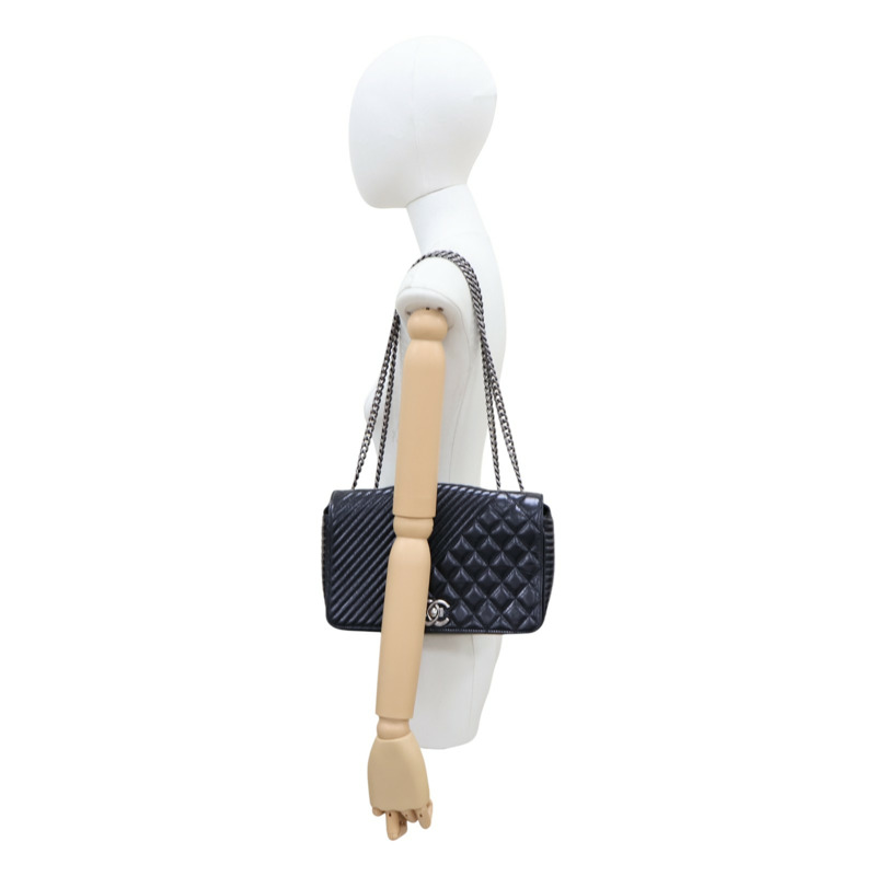 黑色 菱格紋 牛革 Coco Boy Flap 肩背包【CHANEL 香奈兒】 A92797-13