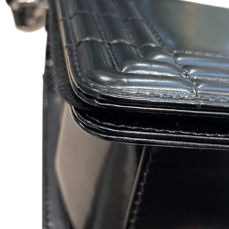 CHANEL 香奈兒 LE BOY 鍊條側背包 光面牛皮 黑色 銀釦-6