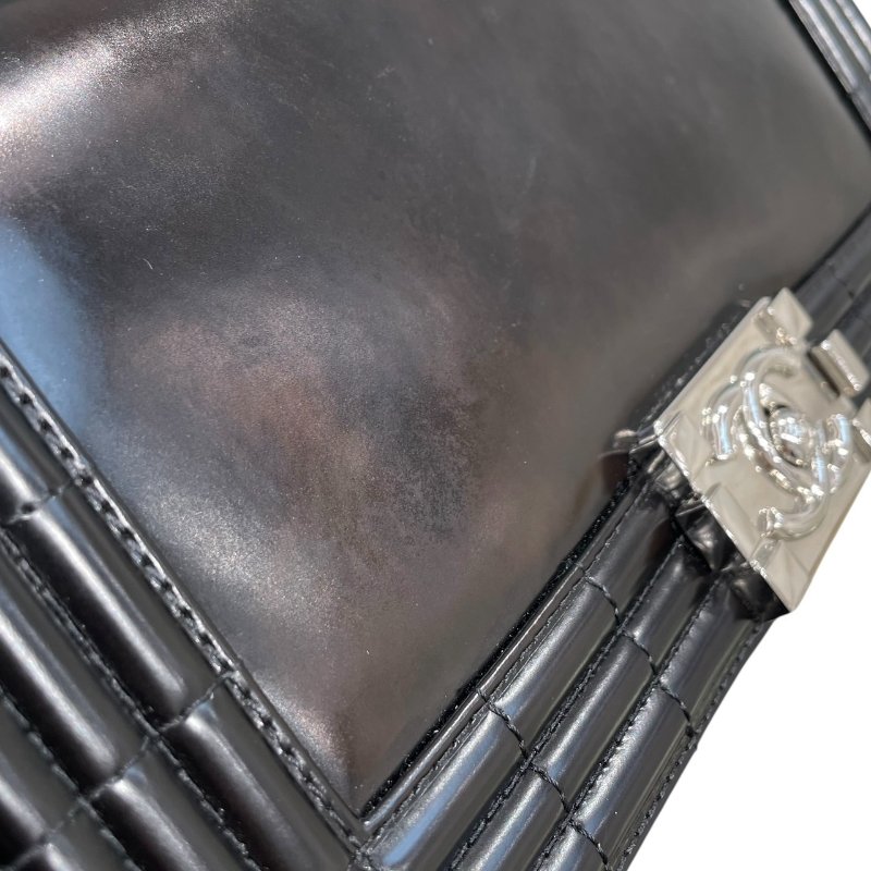 CHANEL 香奈兒 LE BOY 鍊條側背包 光面牛皮 黑色 銀釦-10