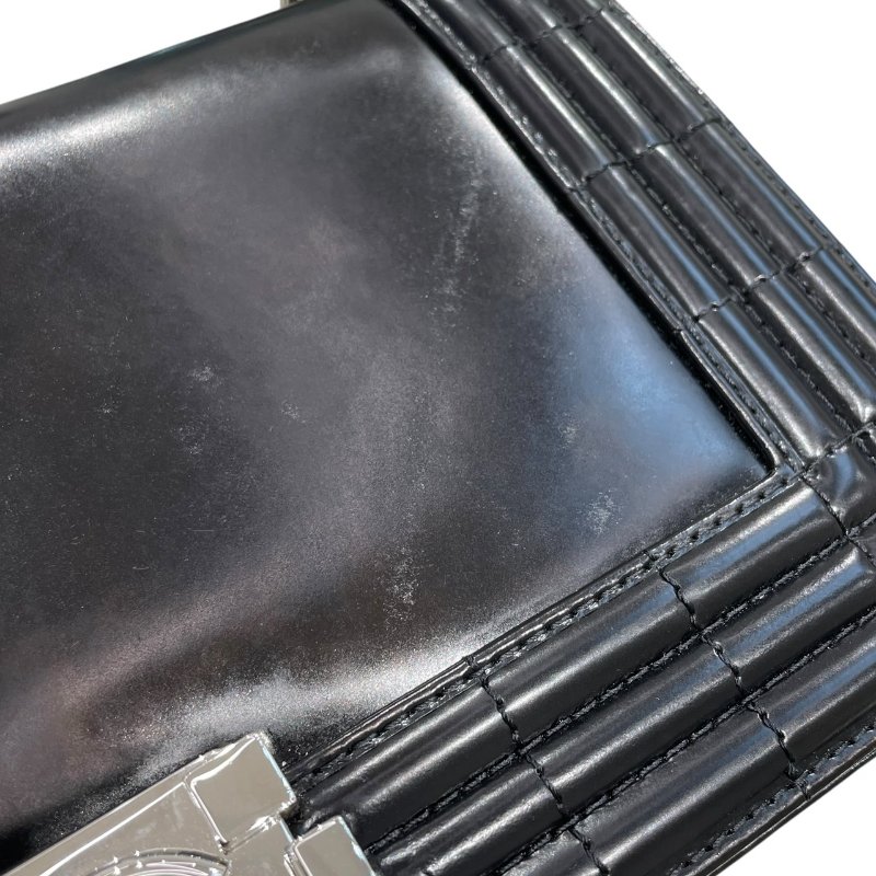 CHANEL 香奈兒 LE BOY 鍊條側背包 光面牛皮 黑色 銀釦-12