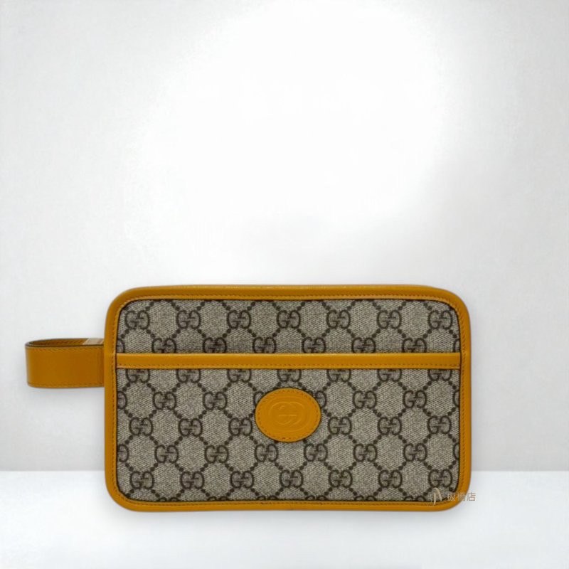 JS0751-Gucci Interlocking G黃色牛皮滾邊老花手提手拿包/625764-0