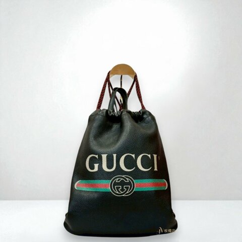 JS0841-GUCCI包包黑色牛皮紅綠logo手提/後背包/523586