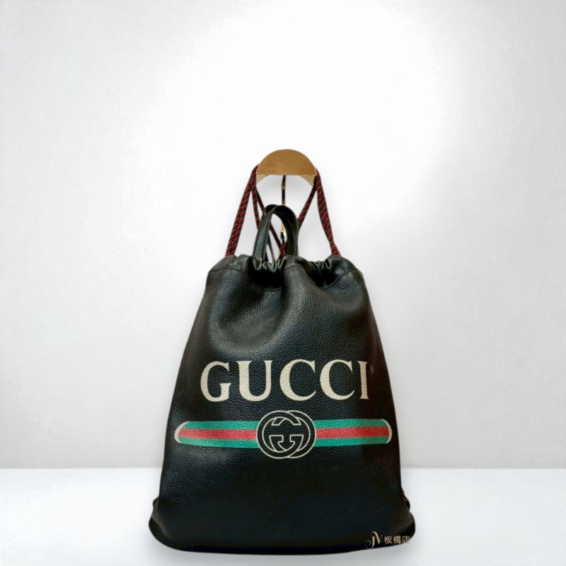 JS0841-GUCCI包包黑色牛皮紅綠logo手提/後背包/523586-0