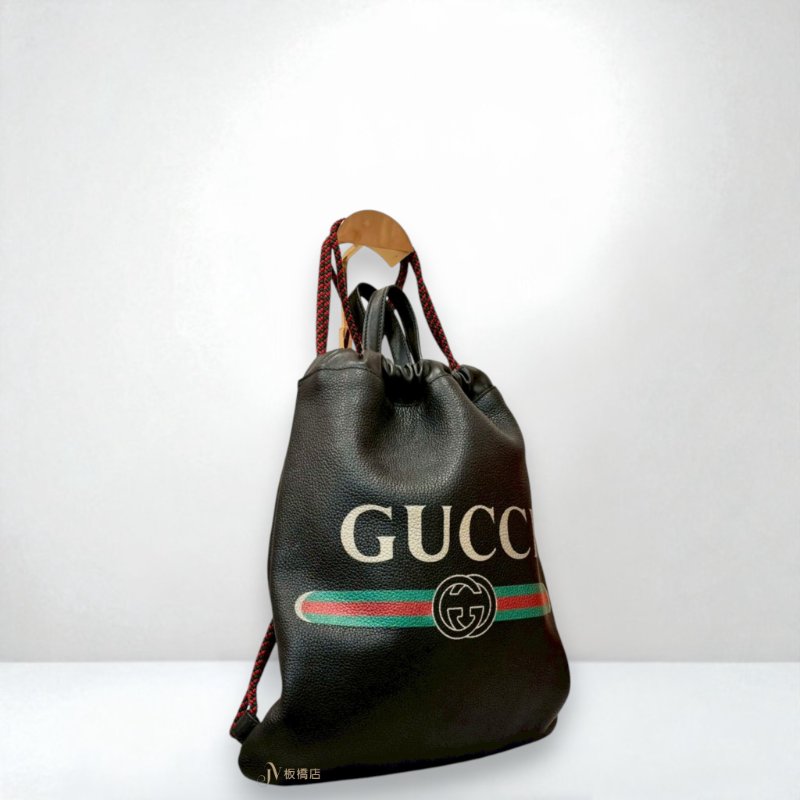 JS0841-GUCCI包包黑色牛皮紅綠logo手提/後背包/523586-1