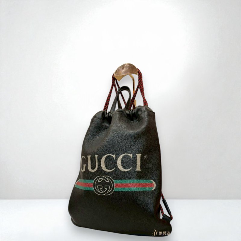 JS0841-GUCCI包包黑色牛皮紅綠logo手提/後背包/523586-2